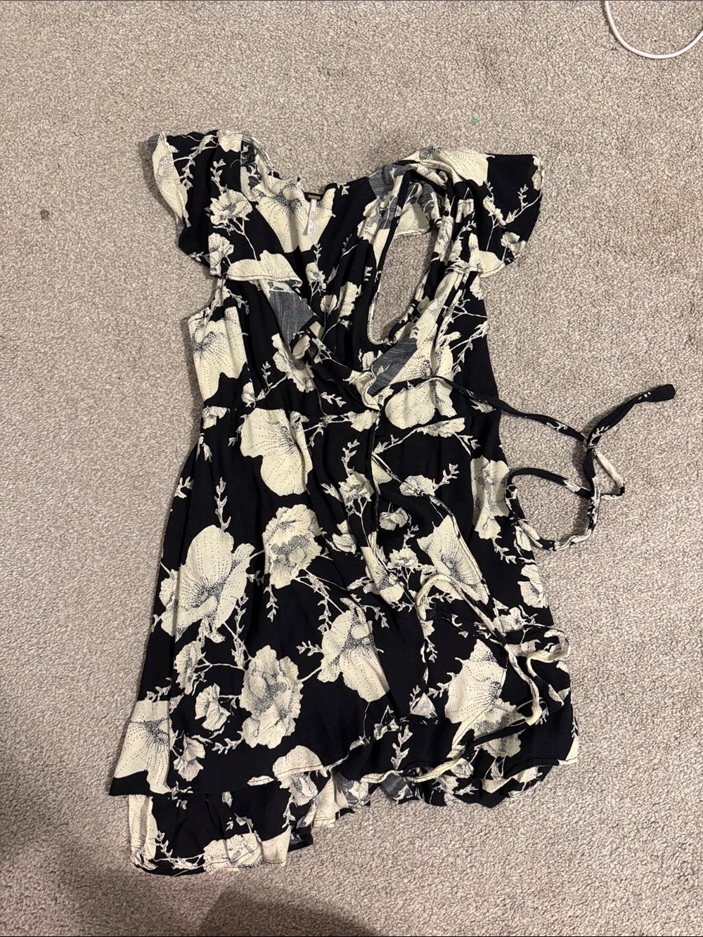 Free People Black and Cream Floral Wrap Dress